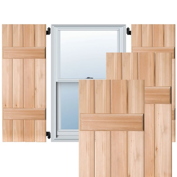 Ekena Millwork Exterior 4 Board (2 Batten) Real Wood Pine Board-n-Batten Shutters, Unfinished PR, RWB15X042UNP RWB15X042UNP - main